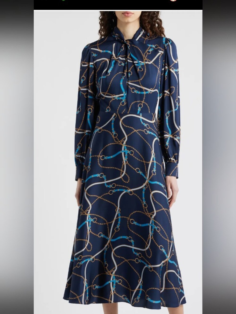 Elie Tahari Navy Multi-Loop Print Maxi Dress 100% Silk Size 14